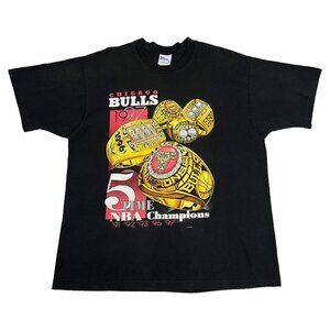 90s Chicago Bulls NBA Rings Graphic Tee XL